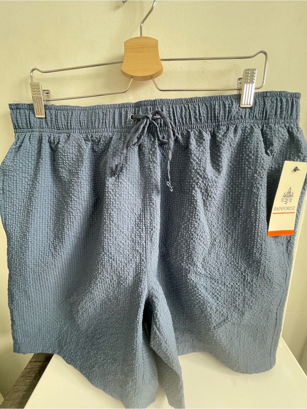 RAINFOREST Men's Dusty Blue Seersucker Swim Trunks